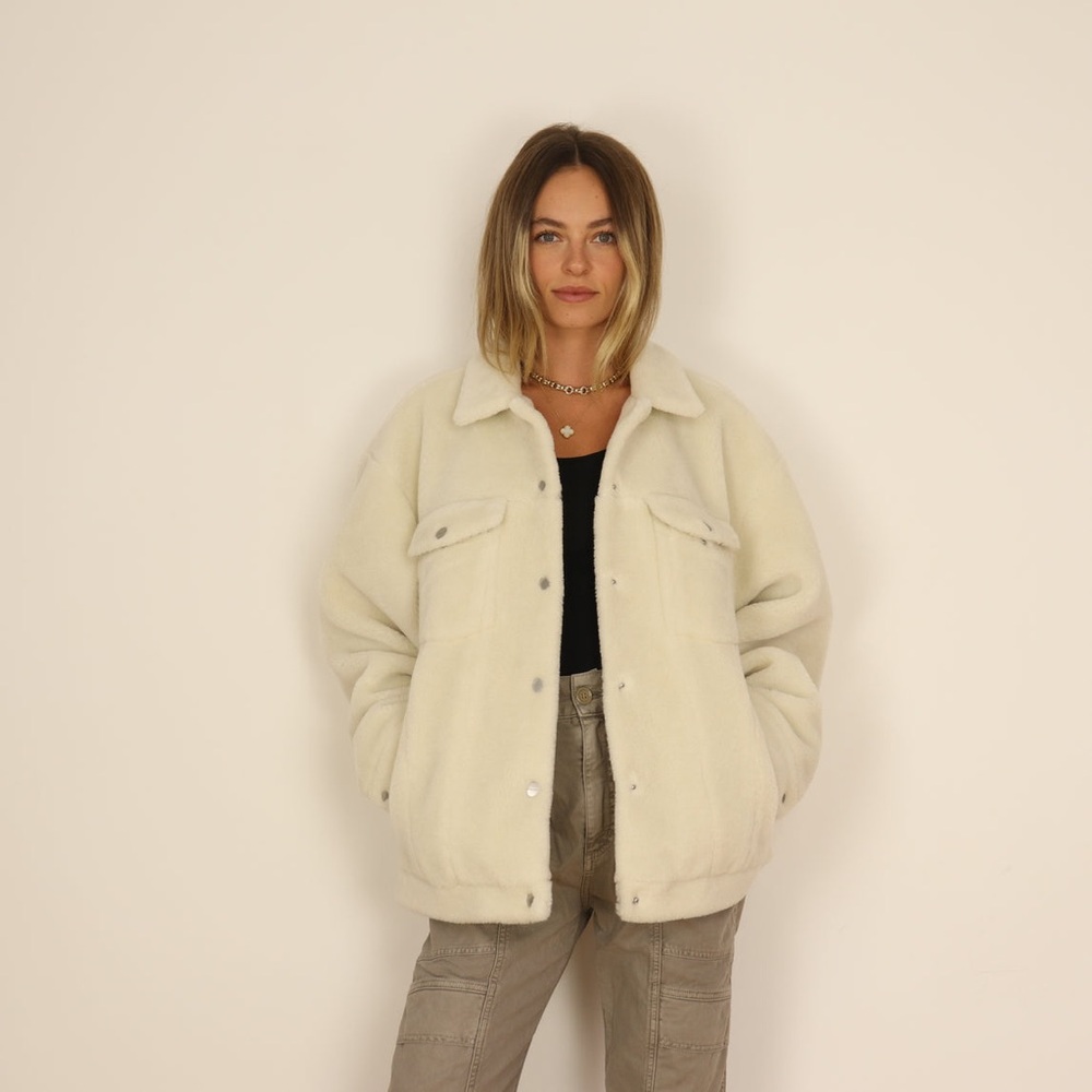 Anine Bing shearling oversized jacket ivory small teddy shacket - Picture 2 of 15